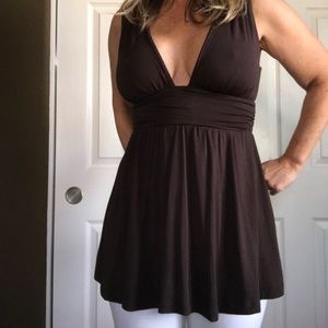 Brown plunging neck top shirt M never worn